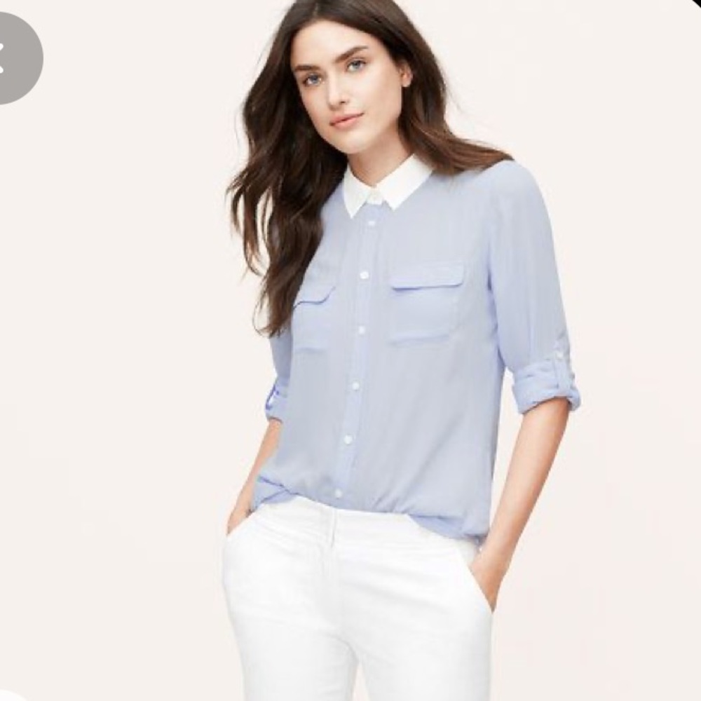 LOFT Contrast Color Utility Blouse, Blue, …